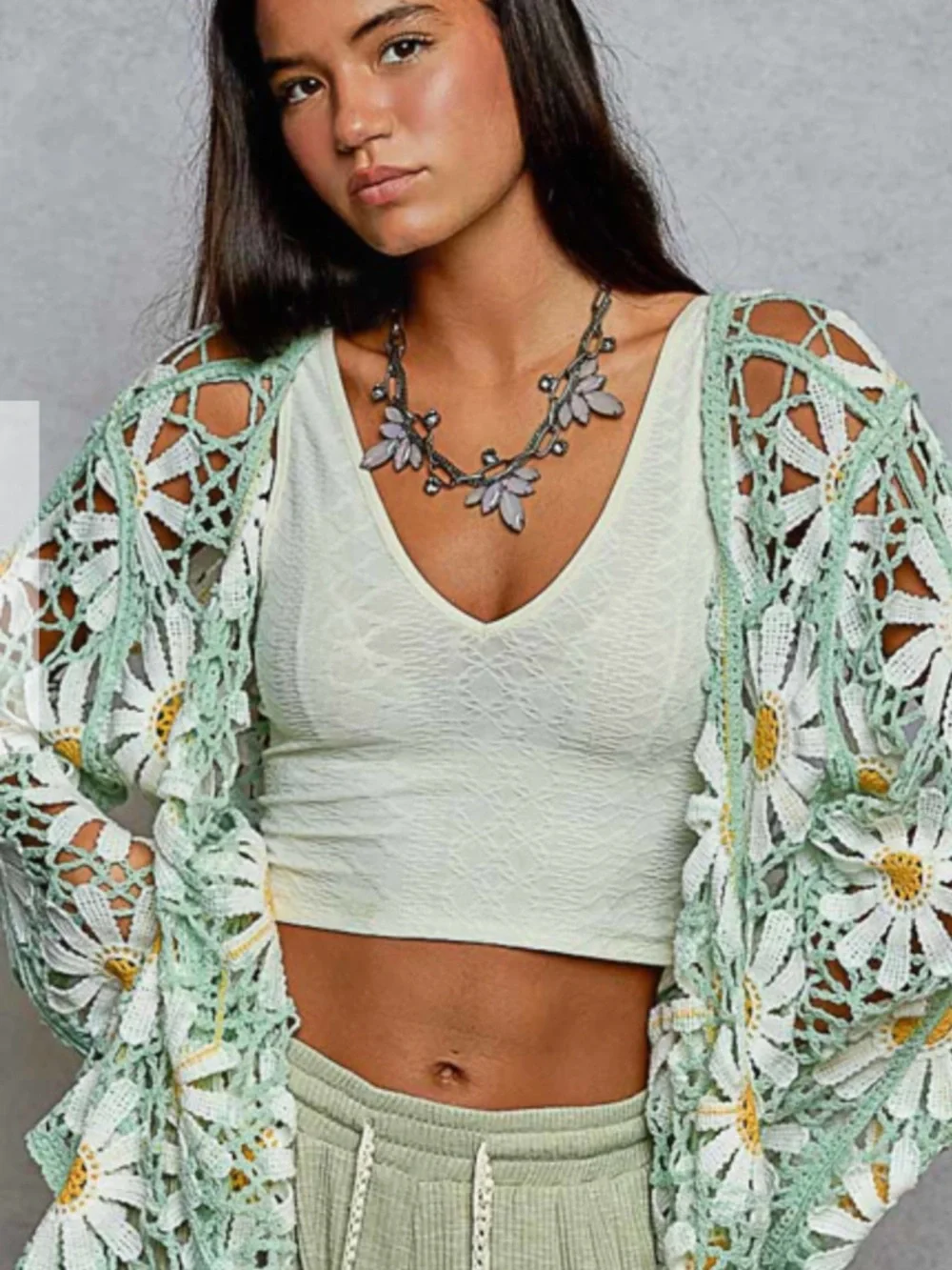 POL Mint Green Crochet Daisy Cardigan - Picture 5 of 5